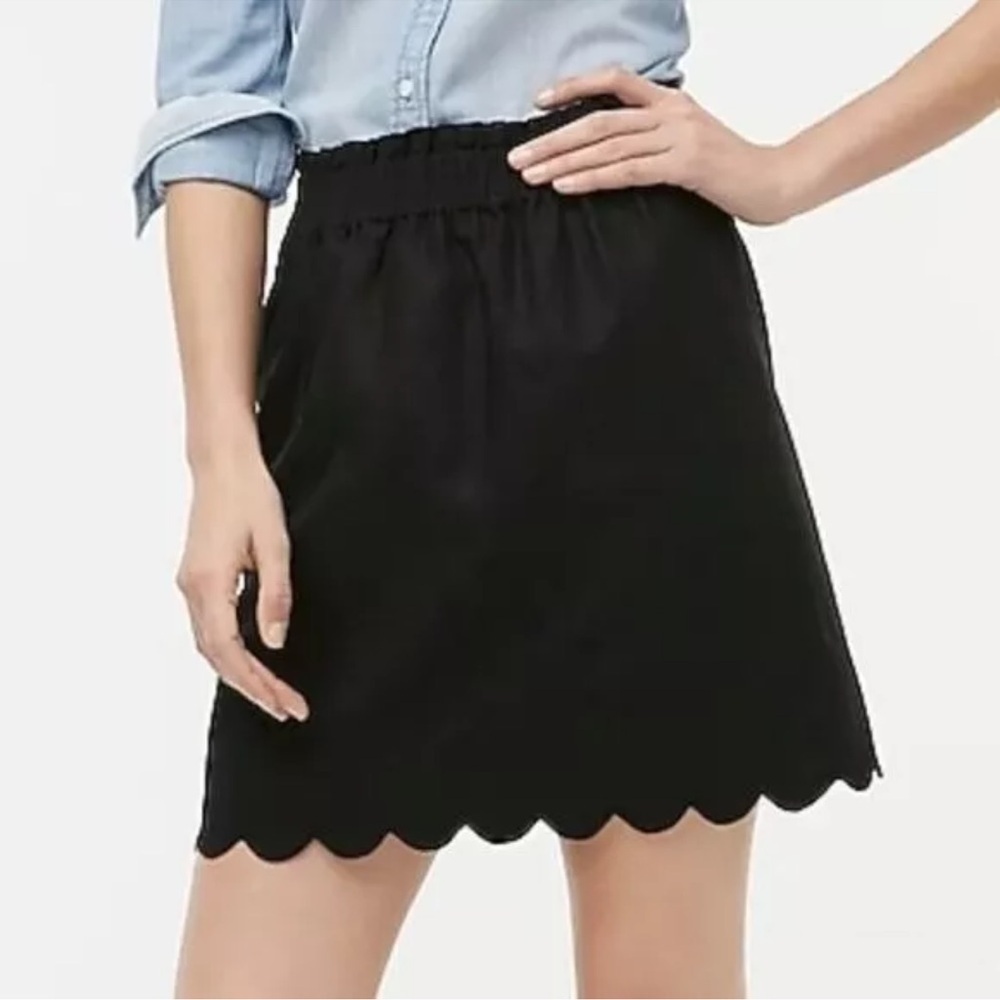 J.Crew Women's Linen Blend Scalloped Hem Paper Bag Waist Skirt Black- linen